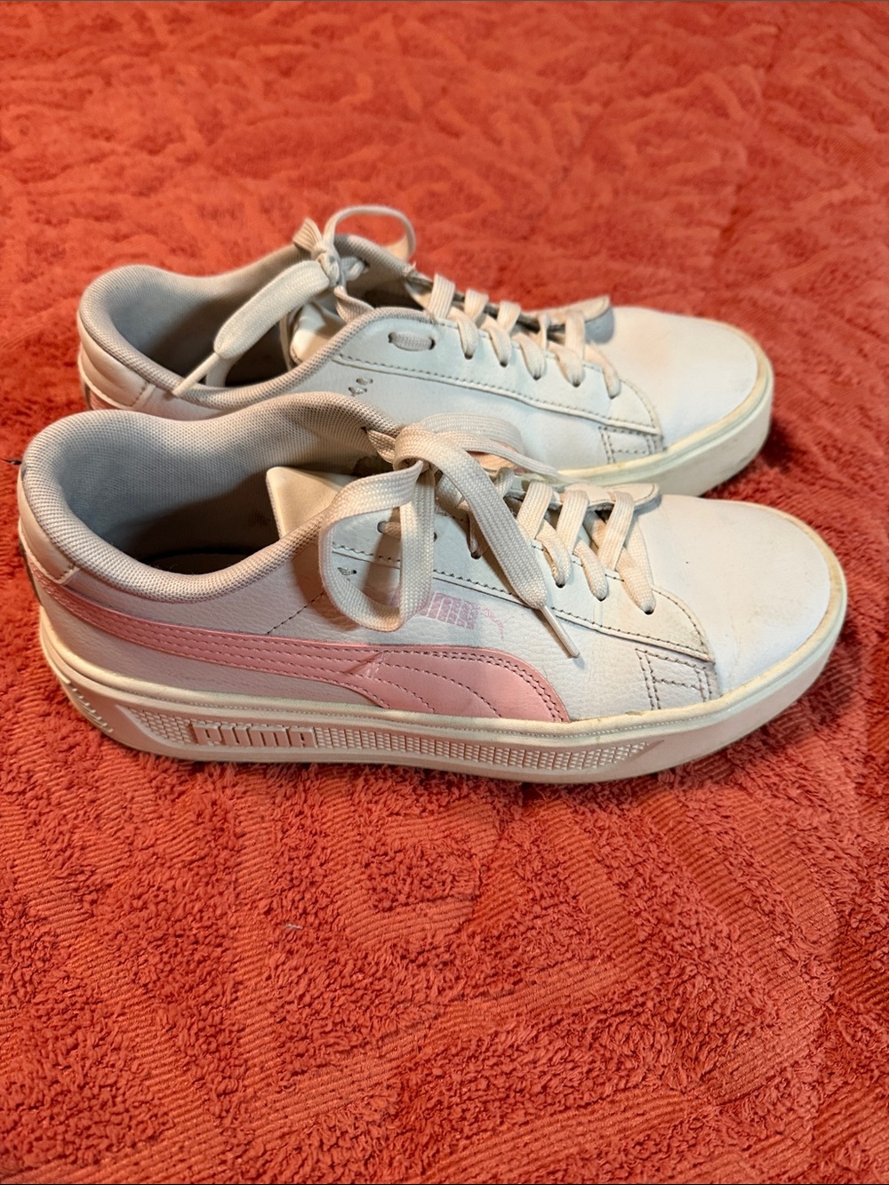 Puma White Sneakers with Pink Formstripe Accent